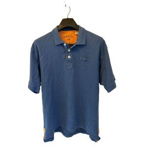 ORVIW Cotton Piques Polo Shirt Washed Blue Orange Details Size Large